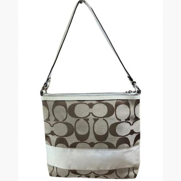Coach Handbags - Coach Signature Bag with Cream Stripe Vintage EUC